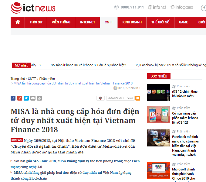 Báo điện tử ICTNews đưa tin về Meinvoice